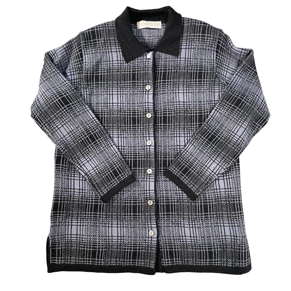 VALERIE STEVENS PETITES Womens Plaid Sweater 100% Merino Wool Button Med Petite